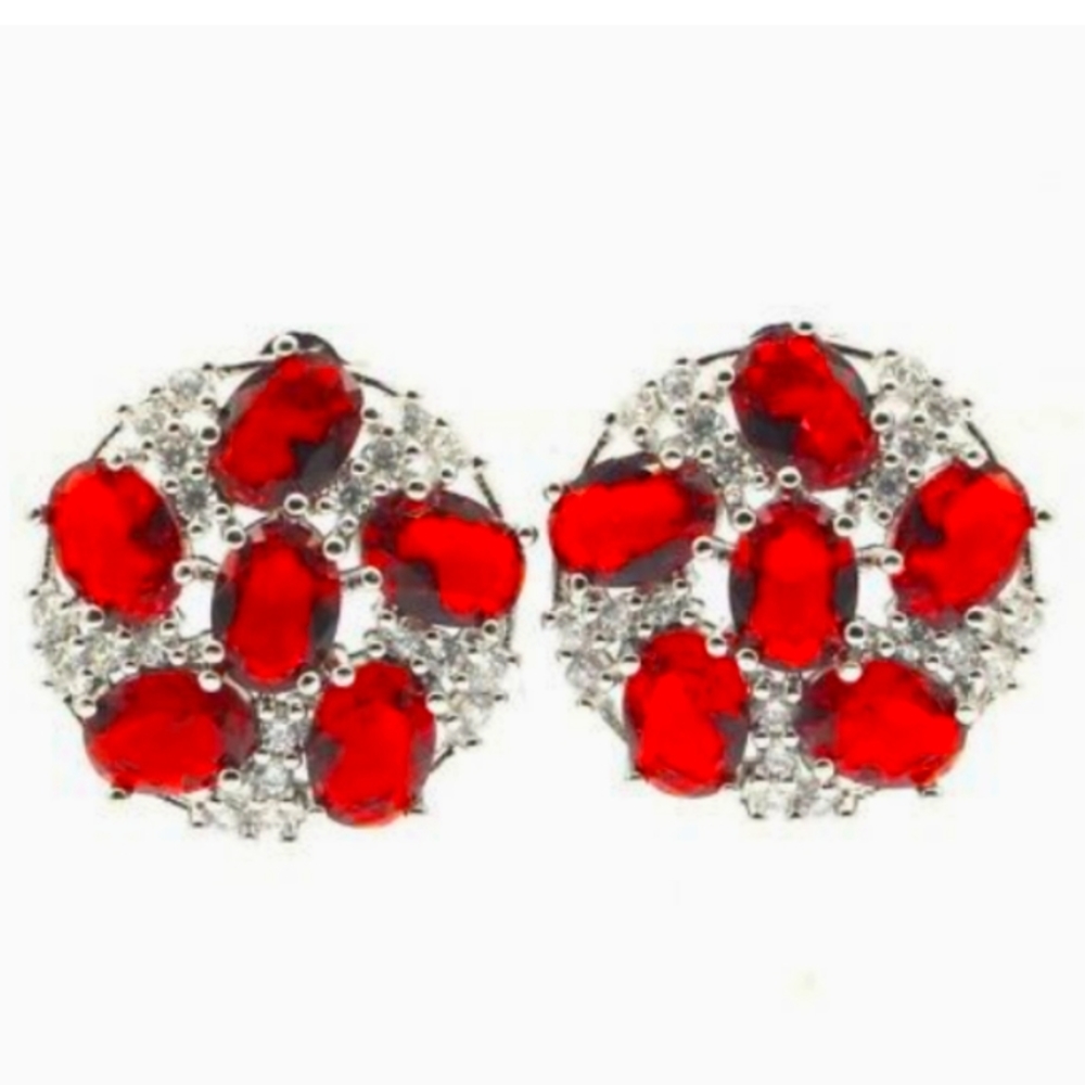 New simulated ruby cz sterling silver post earrings